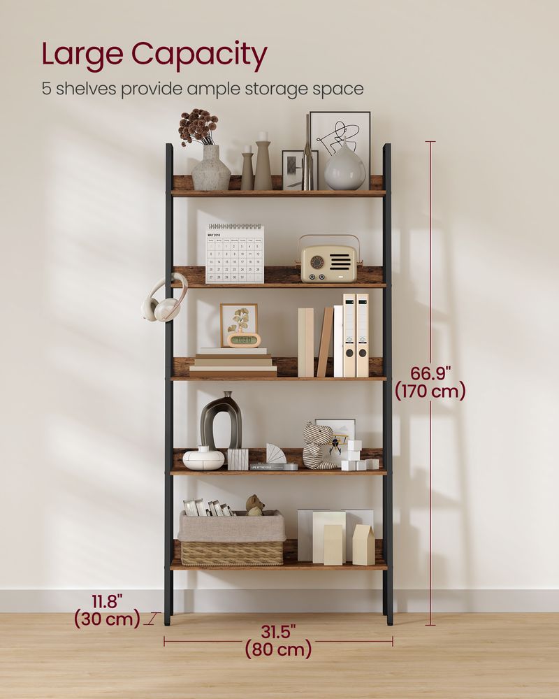 Slim Four Tier Ladder Shelf | Narrow Metal Frame Bookshelf