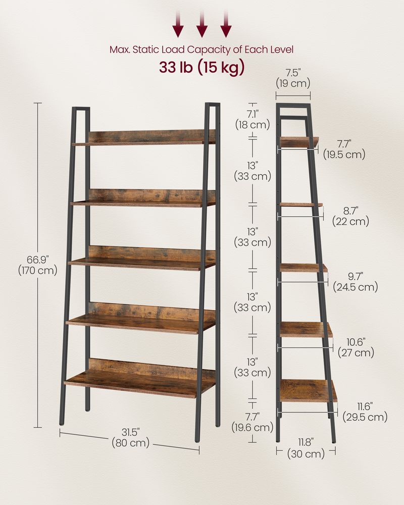 Slim Four Tier Ladder Shelf | Narrow Metal Frame Bookshelf