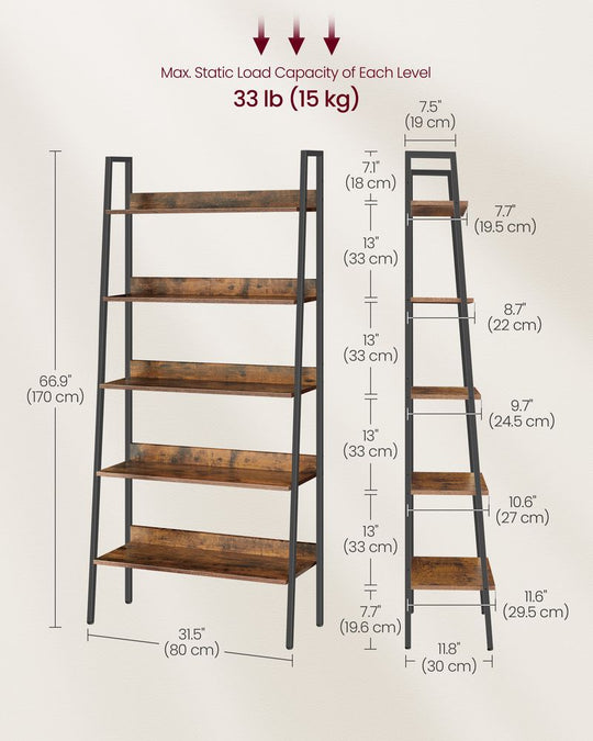 Slim Four Tier Ladder Shelf | Narrow Metal Frame Bookshelf