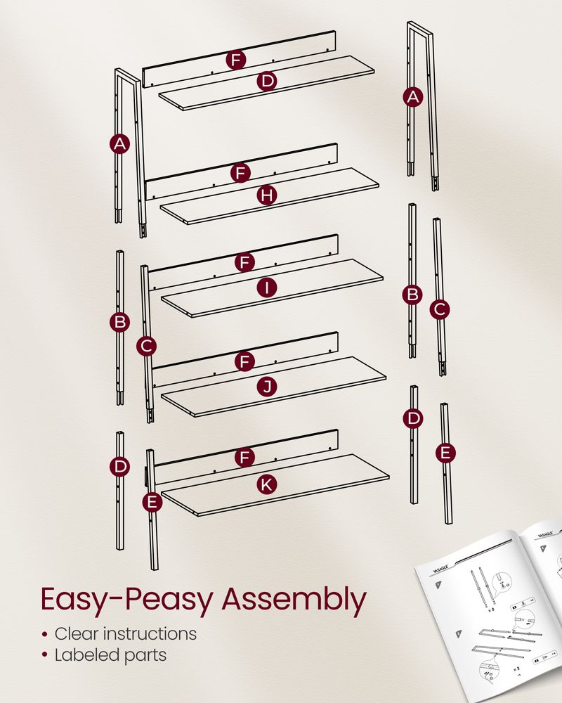 Slim Four Tier Ladder Shelf | Narrow Metal Frame Bookshelf