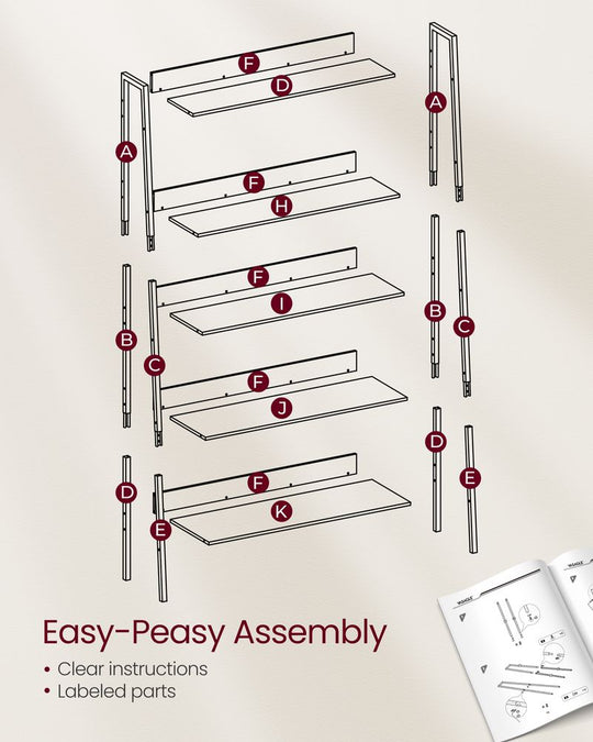 Slim Four Tier Ladder Shelf | Narrow Metal Frame Bookshelf