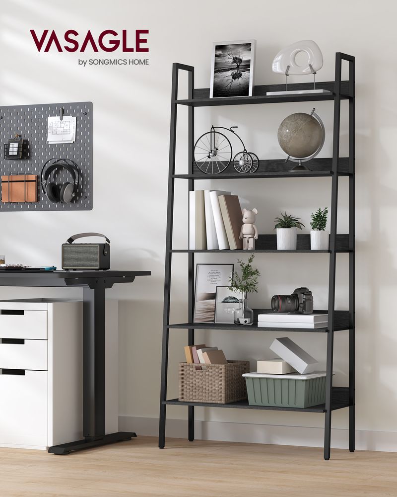 Slim Four Tier Ladder Shelf | Narrow Metal Frame Bookshelf