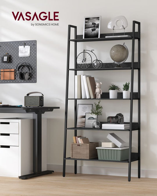 Slim Four Tier Ladder Shelf | Narrow Metal Frame Bookshelf