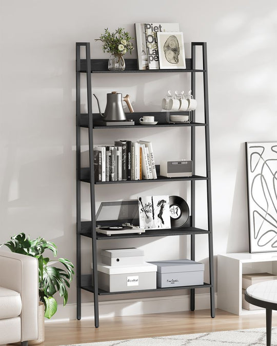 Slim Four Tier Ladder Shelf | Narrow Metal Frame Bookshelf