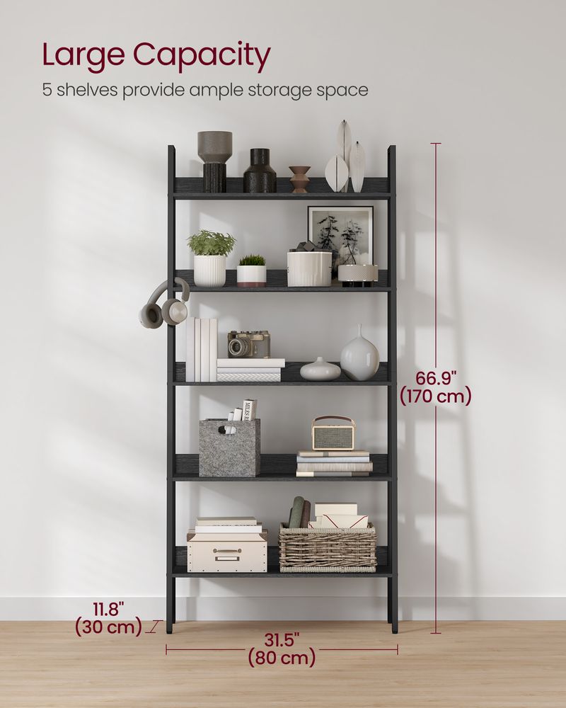 Slim Four Tier Ladder Shelf | Narrow Metal Frame Bookshelf