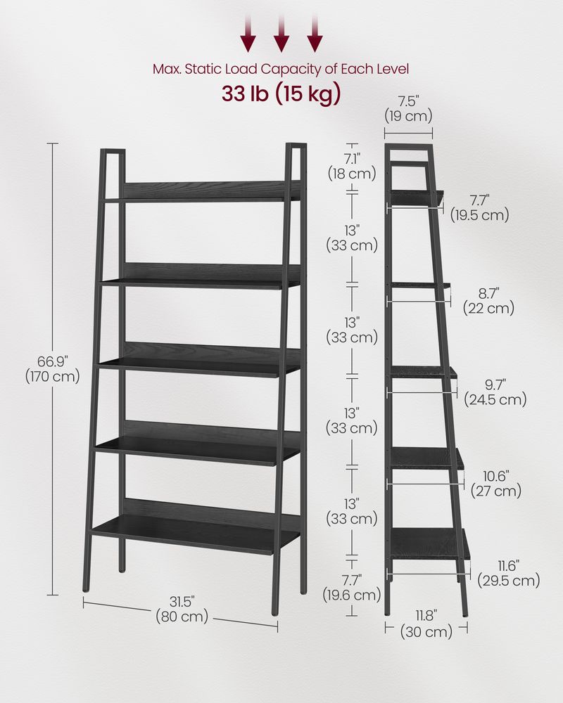 Slim Four Tier Ladder Shelf | Narrow Metal Frame Bookshelf