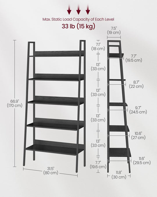 Slim Four Tier Ladder Shelf | Narrow Metal Frame Bookshelf