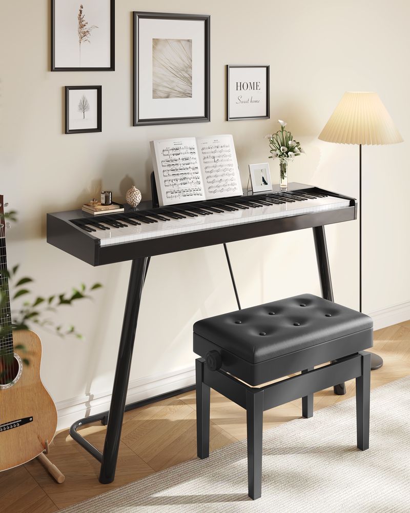 Adjustable Piano Bench | Padded Seat With Sheet Music Storage