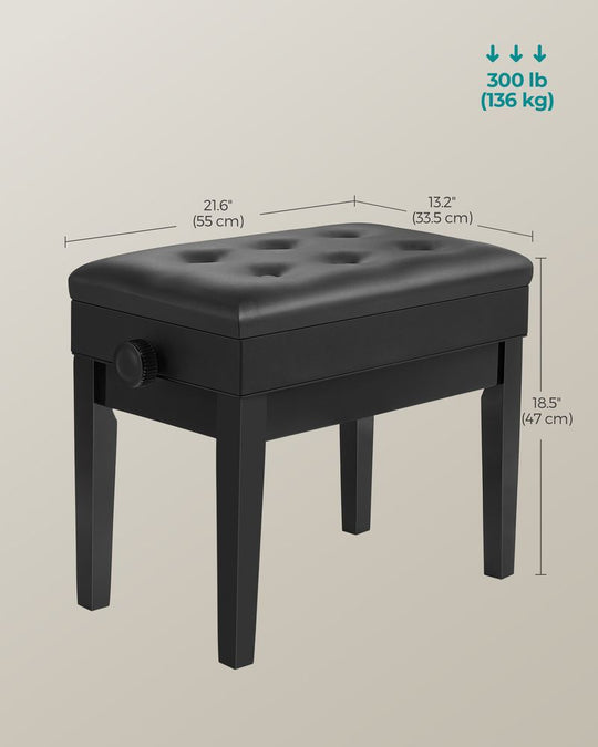 Adjustable Piano Bench | Padded Seat With Sheet Music Storage