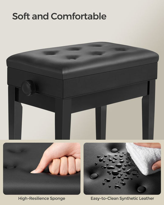 Adjustable Piano Bench | Padded Seat With Sheet Music Storage