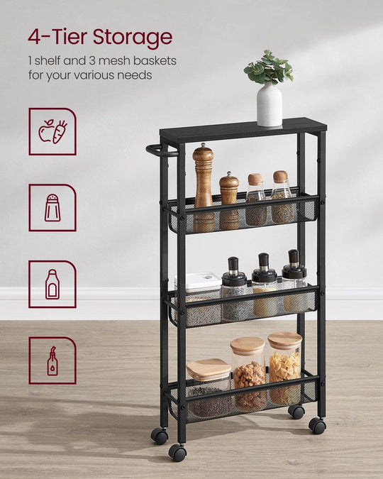 Slim Rolling Storage Cart | Multi-Tier Wheeled Shelving