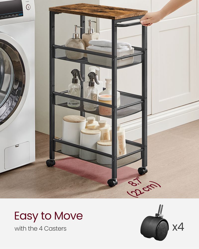 Slim Rolling Storage Cart | Multi-Tier Wheeled Shelving