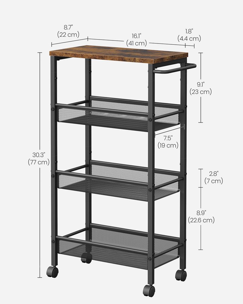 Slim Rolling Storage Cart | Multi-Tier Wheeled Shelving