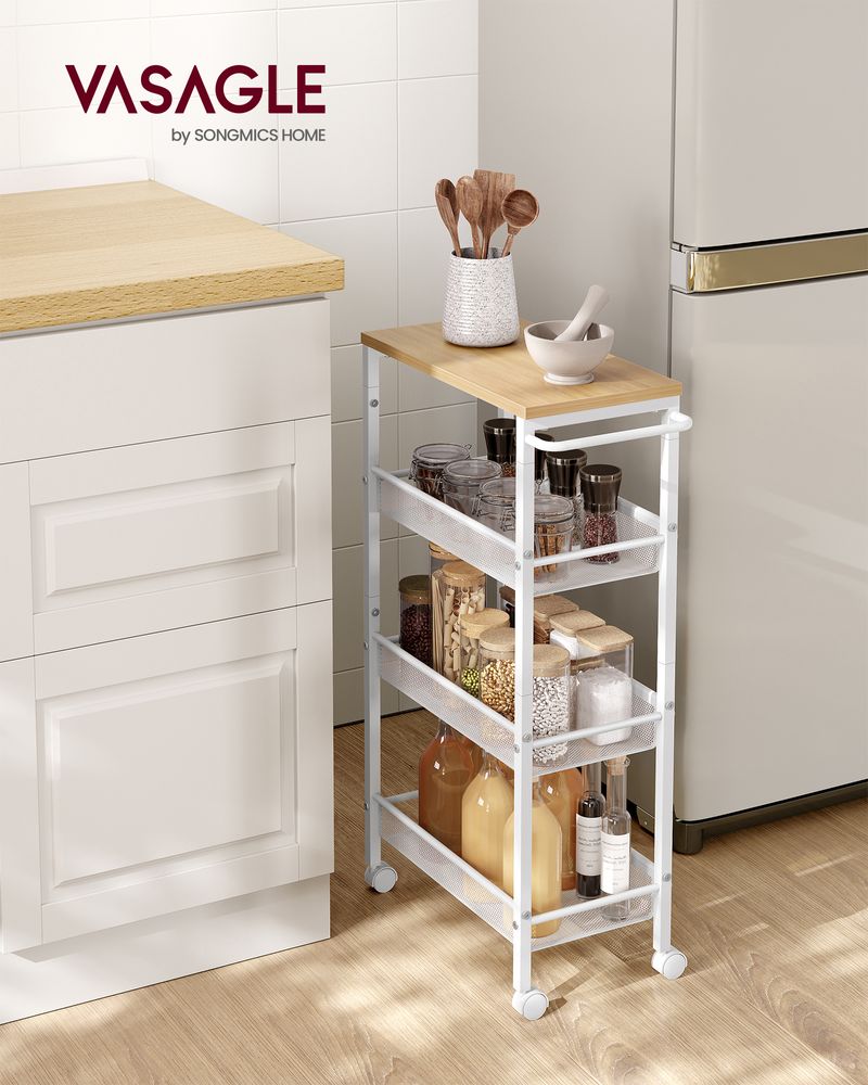 Slim Rolling Storage Cart | Multi-Tier Wheeled Shelving