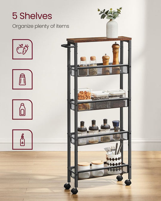 Slim Rolling Storage Cart | Multi-Tier Wheeled Shelving