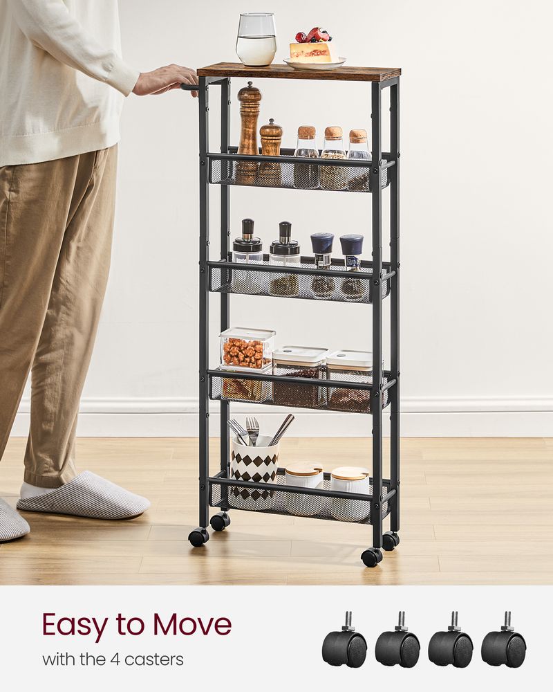 Slim Rolling Storage Cart | Multi-Tier Wheeled Shelving