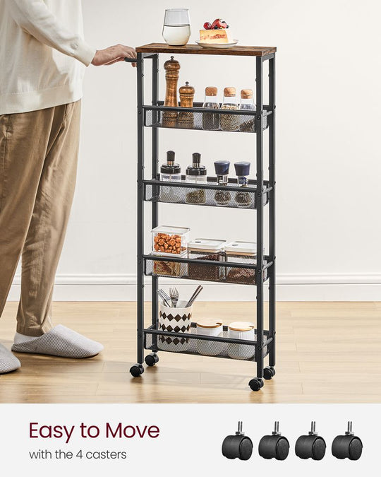 Slim Rolling Storage Cart | Multi-Tier Wheeled Shelving