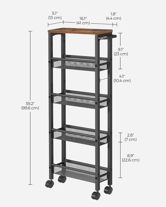 Slim Rolling Storage Cart | Multi-Tier Wheeled Shelving