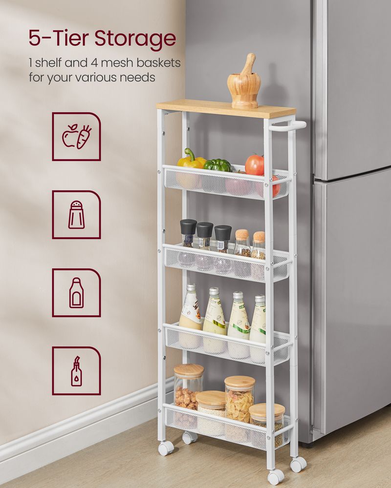 Slim Rolling Storage Cart | Multi-Tier Wheeled Shelving