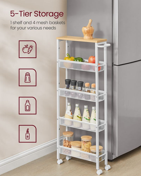 Slim Rolling Storage Cart | Multi-Tier Wheeled Shelving