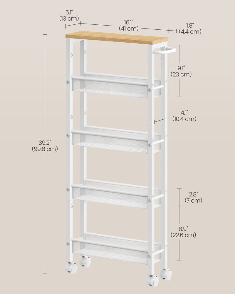 Slim Rolling Storage Cart | Multi-Tier Wheeled Shelving