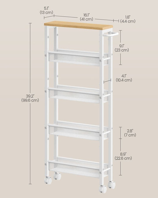 Slim Rolling Storage Cart | Multi-Tier Wheeled Shelving