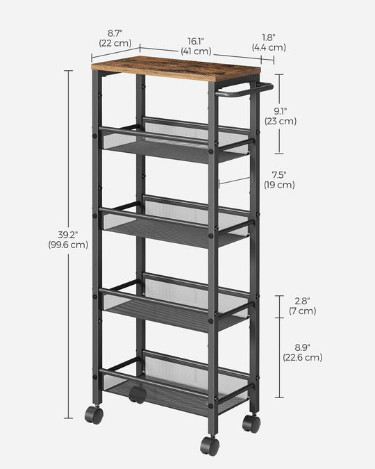 Slim Rolling Storage Cart | Multi-Tier Wheeled Shelving