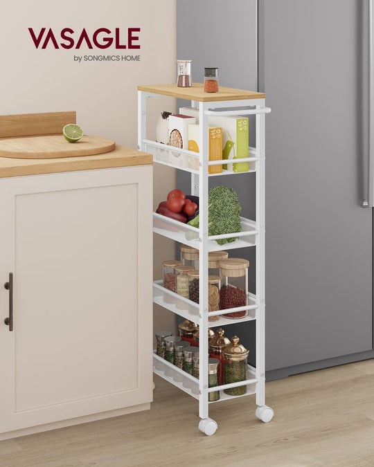 Slim Rolling Storage Cart | Multi-Tier Wheeled Shelving