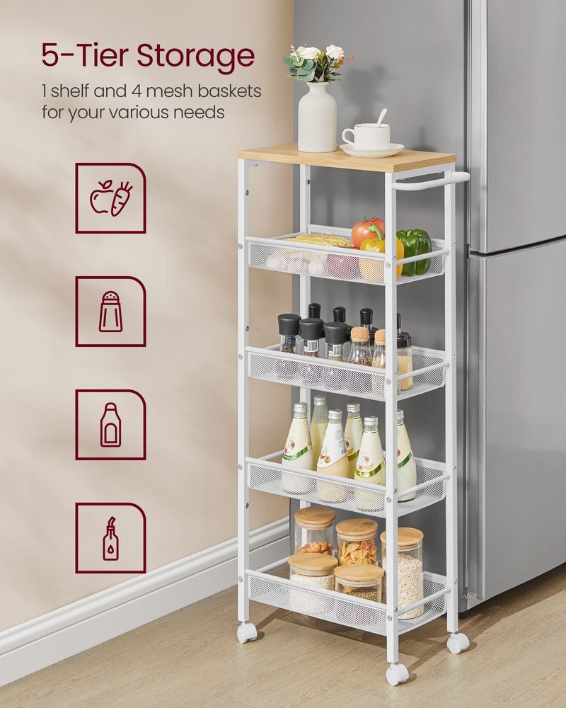 Slim Rolling Storage Cart | Multi-Tier Wheeled Shelving