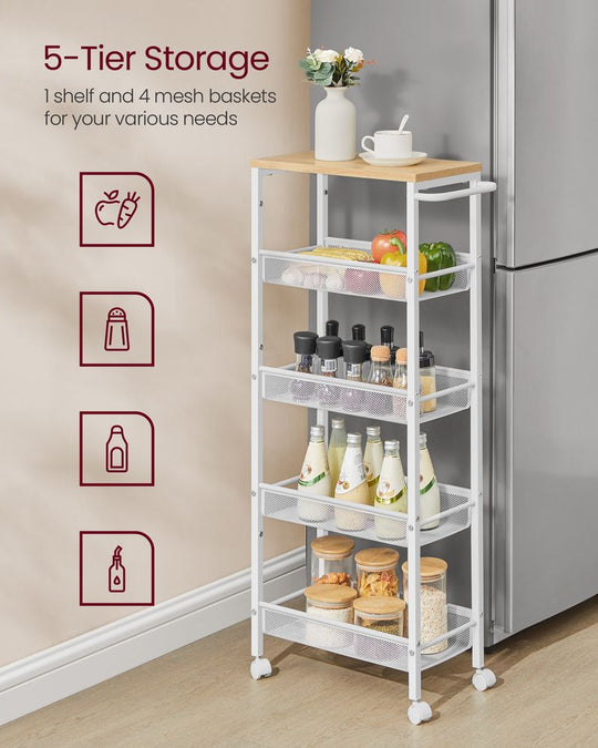 Slim Rolling Storage Cart | Multi-Tier Wheeled Shelving