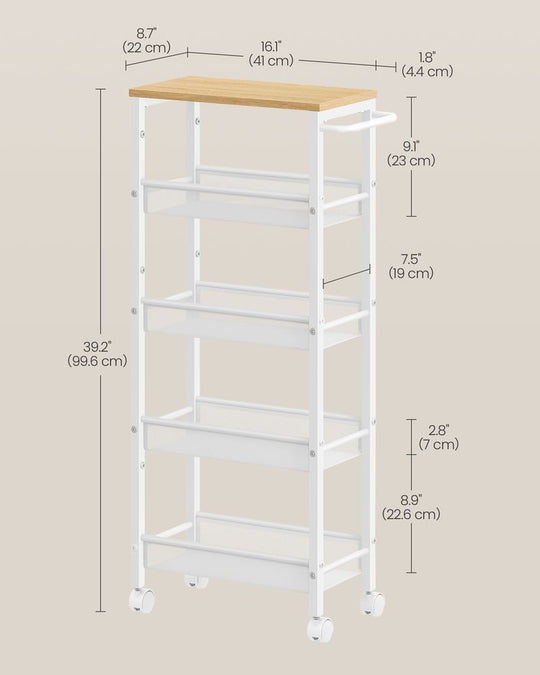 Slim Rolling Storage Cart | Multi-Tier Wheeled Shelving