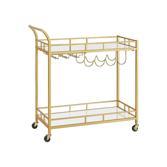 Rolling Bar Serving Cart | Mirrored Shelves With Wine Storage