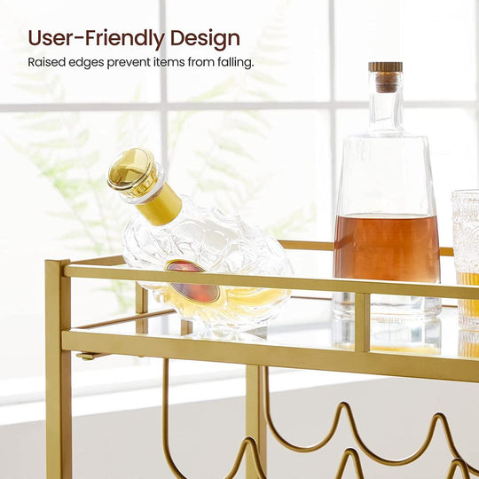 Rolling Bar Serving Cart | Mirrored Shelves With Wine Storage
