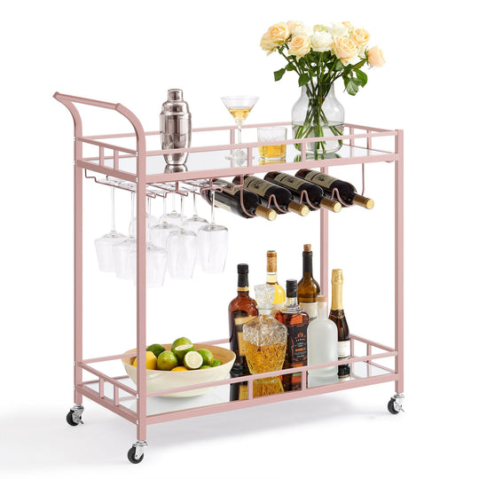 Rolling Bar Serving Cart | Mirrored Shelves With Wine Storage