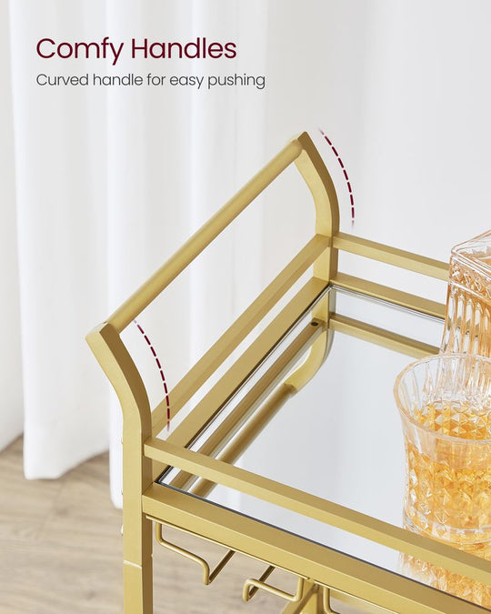 Small Bar Cart | 3-Tier Mirrored Serving Cart on Wheels