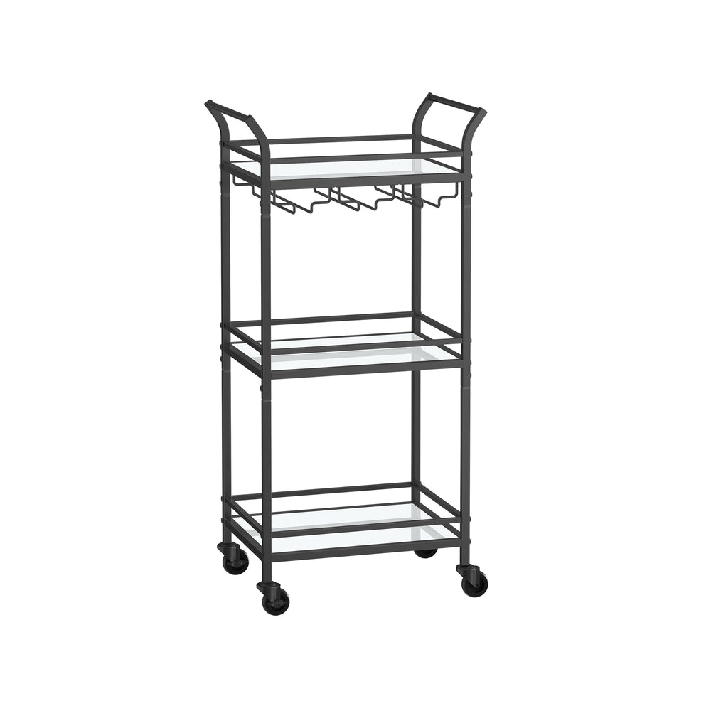 Small Bar Cart | 3-Tier Mirrored Serving Cart on Wheels
