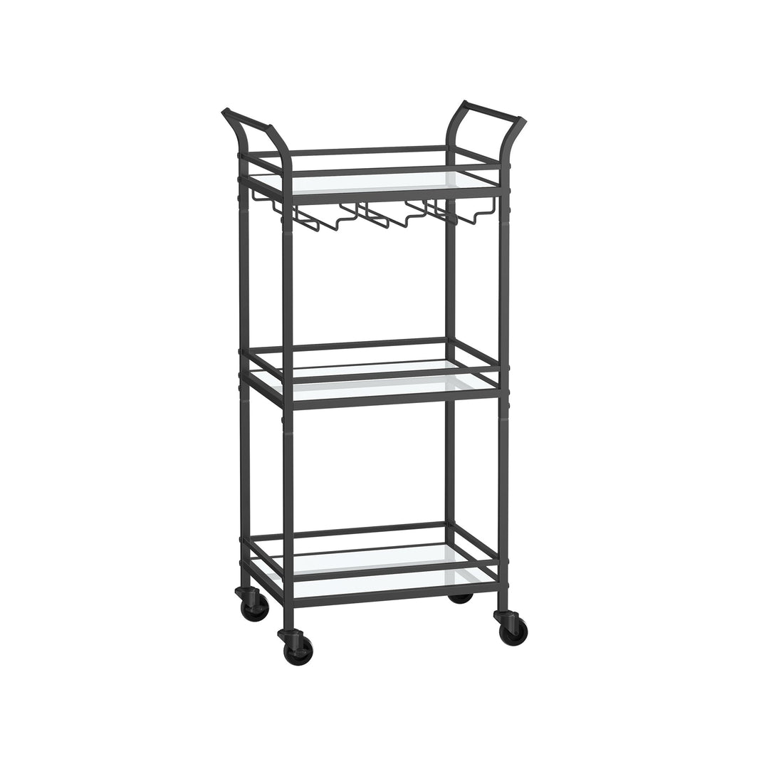 Small Bar Cart | 3-Tier Mirrored Serving Cart on Wheels