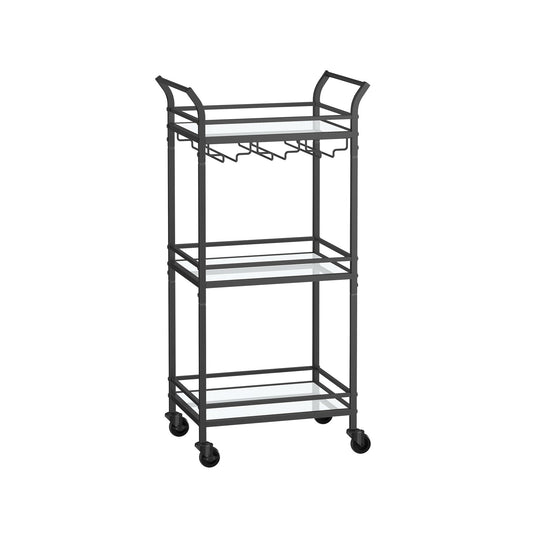 Small Bar Cart | 3-Tier Mirrored Serving Cart on Wheels
