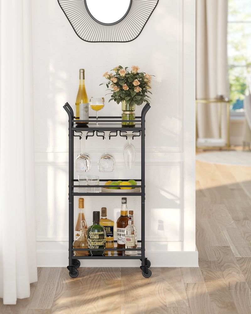 Small Bar Cart | 3-Tier Mirrored Serving Cart on Wheels