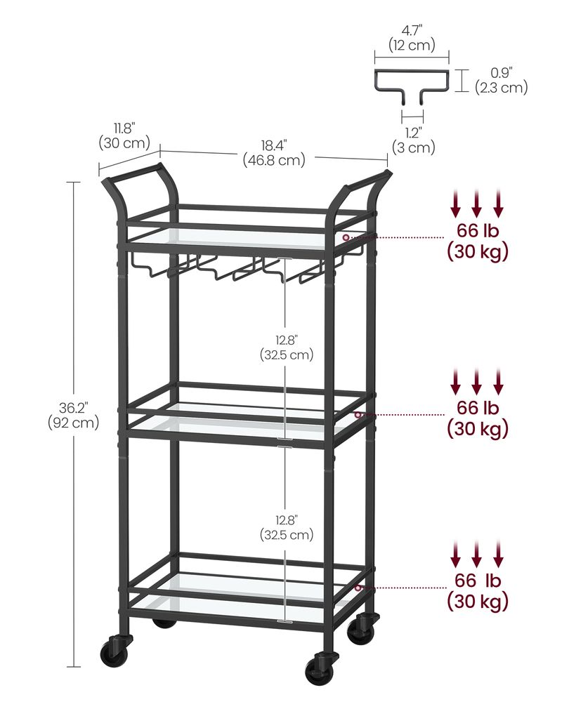Small Bar Cart | 3-Tier Mirrored Serving Cart on Wheels