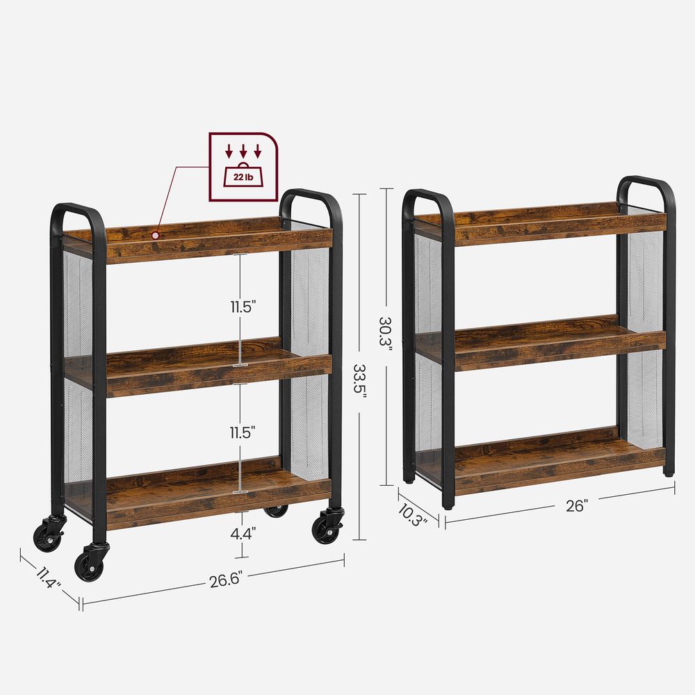 Narrow Rolling Storage Cart | 3-Tier Cart With Wheels