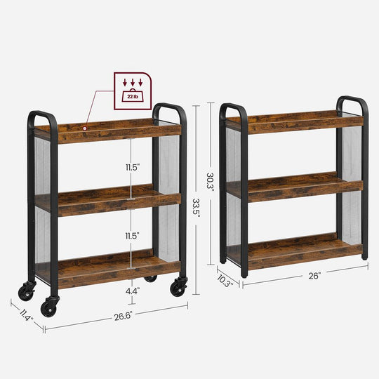 Narrow Rolling Storage Cart | 3-Tier Cart With Wheels