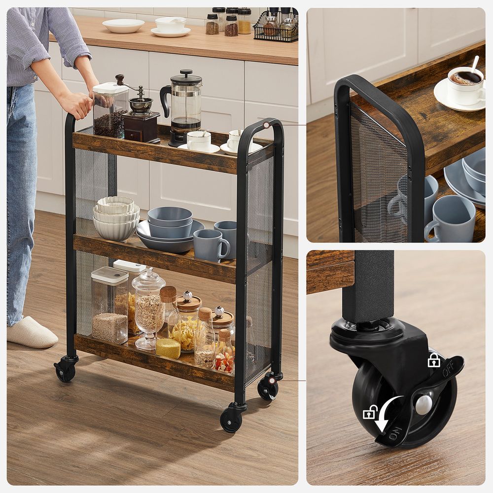 Narrow Rolling Storage Cart | 3-Tier Cart With Wheels