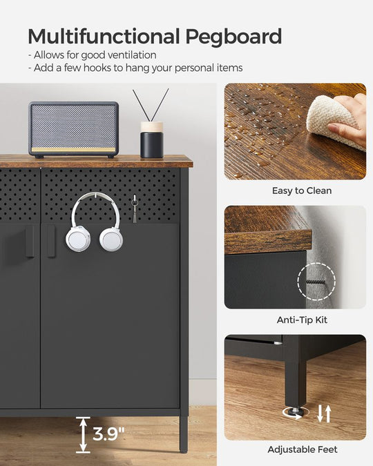 Metal Storage Sideboard | Buffet Cabinet With Adjustable Shelf