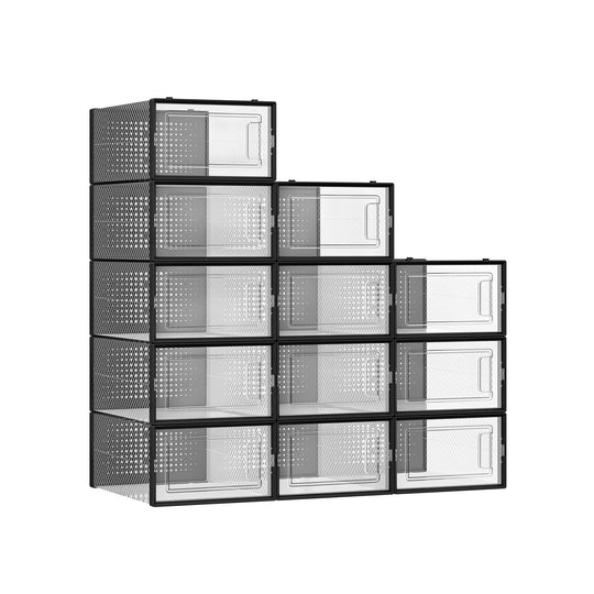 Stackable Shoe Storage Boxes | Clear Drop Front Organizer Set