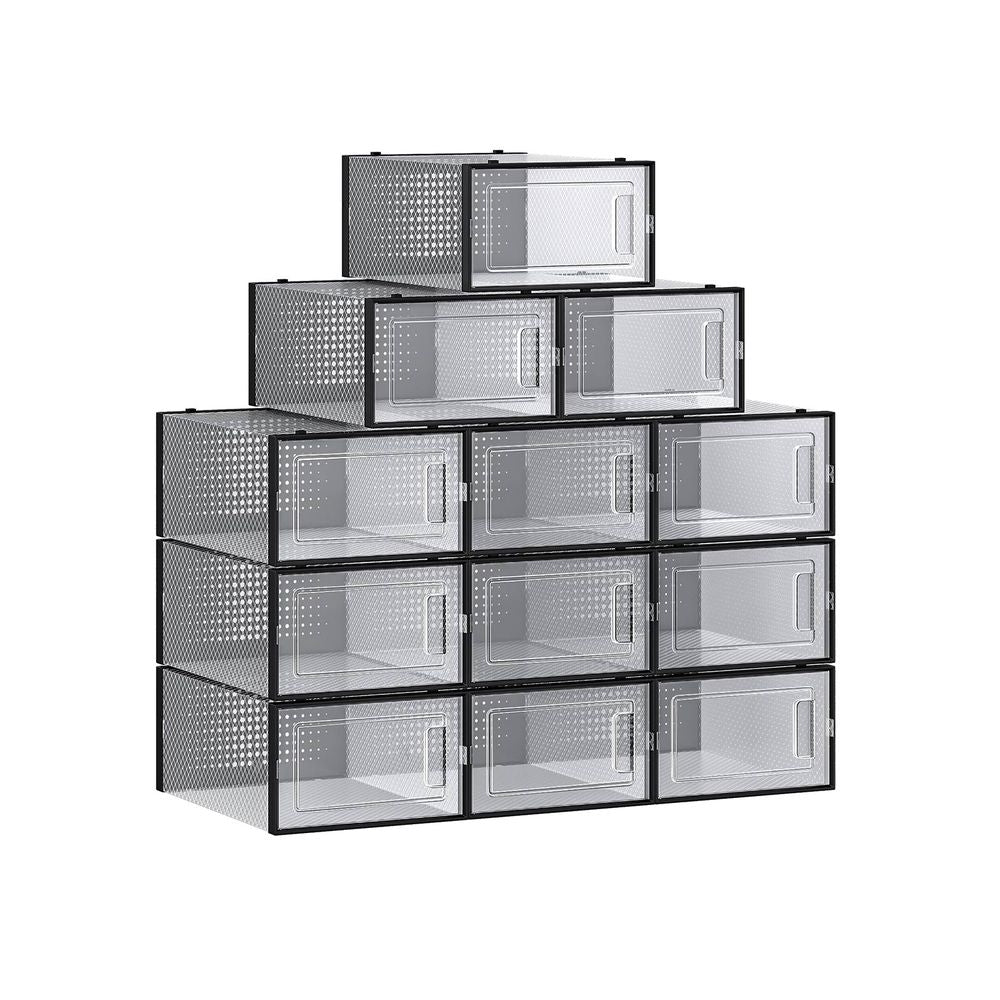 Stackable Shoe Storage Boxes | Clear Drop Front Organizer Set