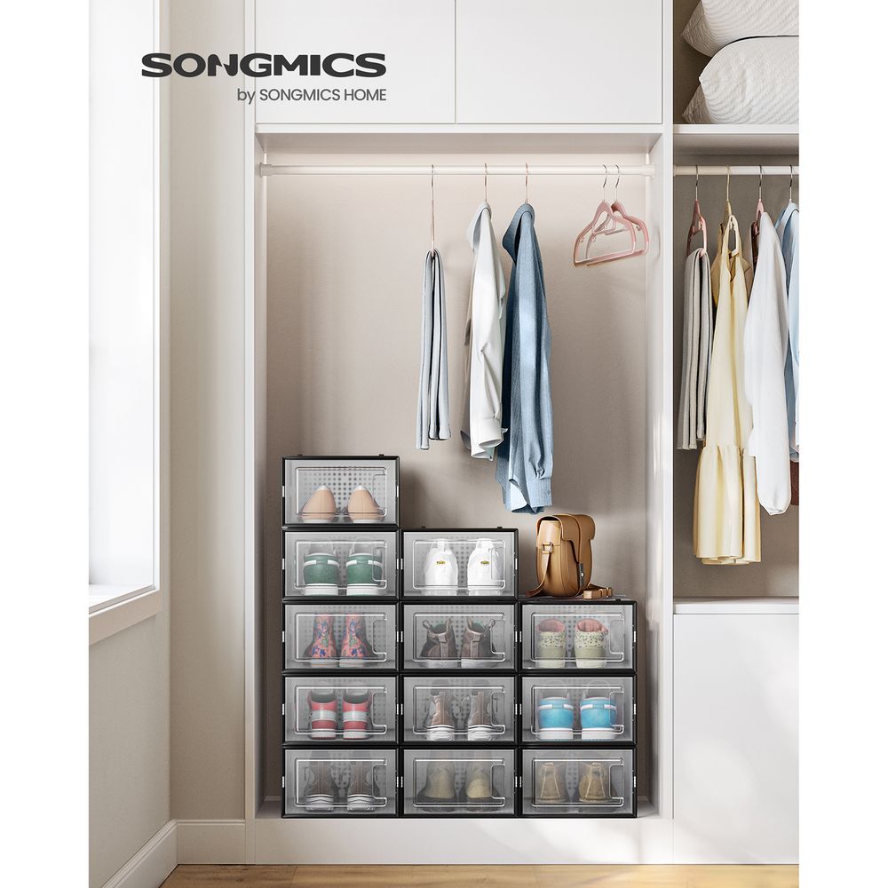 Stackable Shoe Storage Boxes | Clear Drop Front Organizer Set