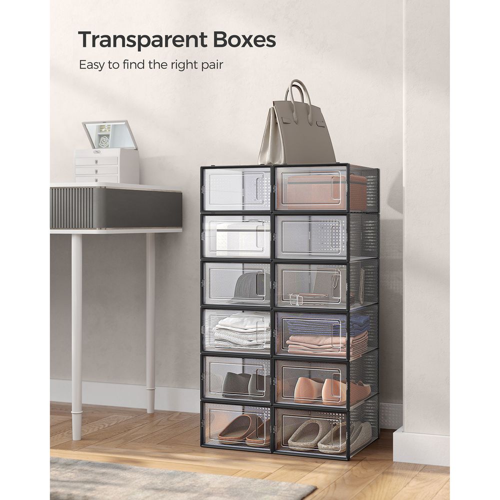 Stackable Shoe Storage Boxes | Clear Drop Front Organizer Set