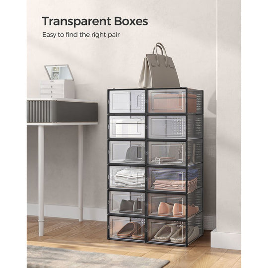 Stackable Shoe Storage Boxes | Clear Drop Front Organizer Set