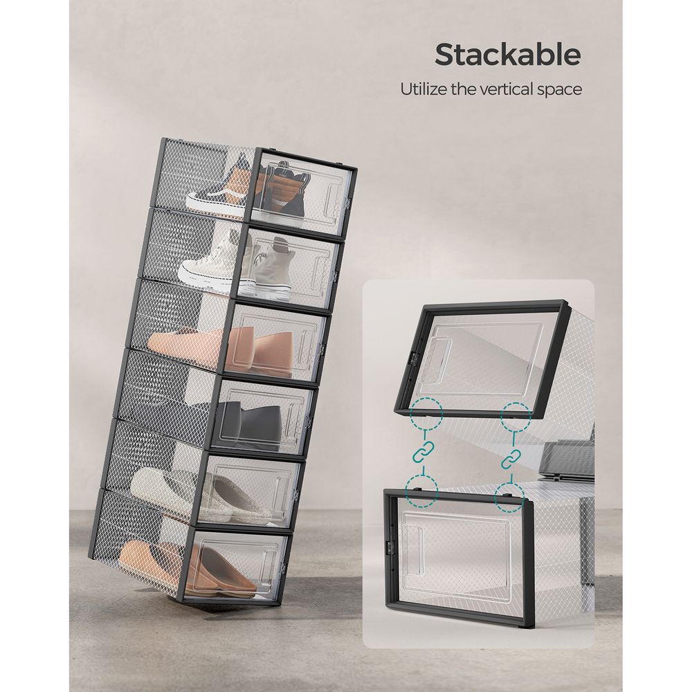Stackable Shoe Storage Boxes | Clear Drop Front Organizer Set